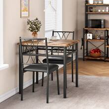 3-teiliges Essgruppe Set mit Esstisch & 2 gepolsterten Stühlen, Platzsparende Sitzgruppe für 2 Personen, Stabiler Küchentisch aus Metall & Holz im Industrie-Design, Esszimmertisch Set für kleine Wohnu - Gepolsterter Sitz - Übersicht 6