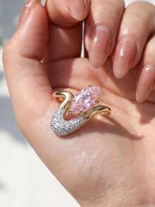 1pc Exquisite Horse Eye Shaped Micro-Inlaid Zirconia Ring, 925 Sterling Silver Engagement/Wedding Ring, Elegant Jewelry Gift For Women, Girls Birthday, Prom Party - Marquise Micro-set Ring - View 4