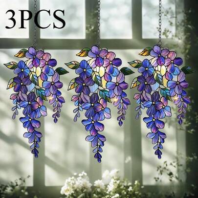 1 chiếc cành hoa tử đằng bằng acrylic 15cm x 15cm dùng làm vật trang trí cửa sổ hình hoa phản quang, quà tặng mùa xuân cho khu vườn, đồ trang trí nhà cửa hình hoa cho mẹ.