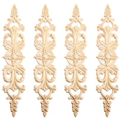 Long Wood-Carved Onlays Appliques For Furniture, Unpainted Wooden Carving Decals For Wall Cupboard Mirror Mantel Door Bed Cabinet Ceiling Dresser Refurbish Project