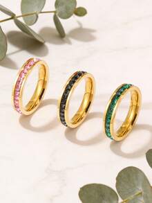 1pc Stainless Steel Ring, 18K Gold Plated Plain Band Ring, Closed Loop Ring - Perfect Daily Wear Gift For Her. Vintage Style Women's Ring, Personalized Ring, Bohemian Style, Durable Accessory, Women's Fashion Jewelry, Couple Ring - Pink - View 4