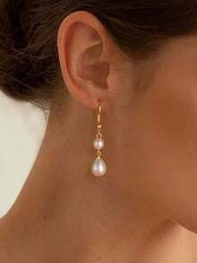 1 Pair Women Pearl Stud Earrings, Elegant Butterfly Pendant Earrings, Fashion Bridesmaid Jewelry Gift - trắng - Xem 5