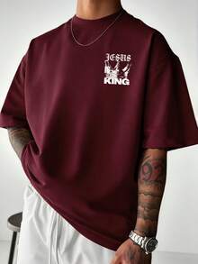 Zrgoth K-GLORY 男士休闲百搭简约深色人像印花短袖T恤 - 酒紅色 - 查看 4