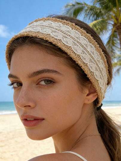 1件波西米亚风编织蕾丝发带，春夏度假风，新款时尚女士发饰