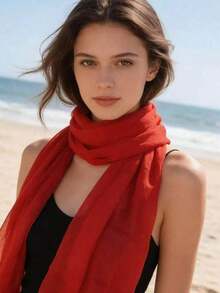 Lightweight Bali Chiffon Solid Color Casual Polyester Scarf, Suitable For All Seasons. Thin Bali Chiffon Scarf For Summer Sun Protection, Beach Vacation Photography, Lightweight And Breathable. Solid Color Versatile Scarf For Spring And Summer Outings. Large Size Thin Bali Chiffon Scarf For Sun Protection, Decoration, Or Head Wrap. Rose Red Thin Bali Chiffon Scarf, Airy And Wispy For Beach Photography, Lightweight As A Cloud - 黑色 - 查看 4