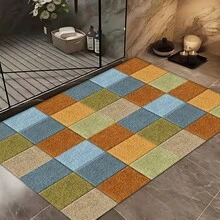 1件装 2D彩色方格图案设计，厨房装饰，家居装饰，装饰垫，时尚地毯，多功能垫，厨房地垫，厨房垫套装，厨房地板保护垫，舒适站立垫，适用于客厅、卧室、浴室、洗衣房、办公室等场所，室内家居装饰 - 彩色 - 查看 2