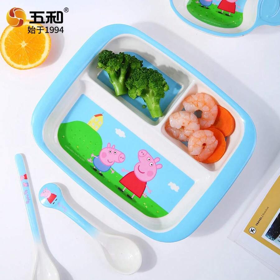Vajilla para niños de Peppa Pig, tazón de sopa Kawaii, plato de cena anticaída, plato dividido de dibujos animados para niños, plato de comida sin BPA, cuchara para taza - PQ-36 - Ver 1