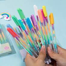 6 pièces Stylos gel pailleté arc-en-ciel dégradé - Couleurs chatoyantes vibrantes pour les arts et l'artisanat - 6 pièces/dégradé de couleur - Voir 3