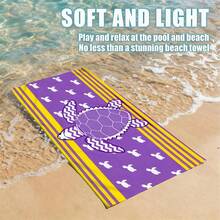 1pc Marine Life Sea Turtle Series Microfiber Beach Towel, Beach Blanket With Print, Multiple Sizes, Lightweight, Suitable For Swimming, Camping, Sports, Beach Or Gym - Yellow Striped Sea Turtle - View 8