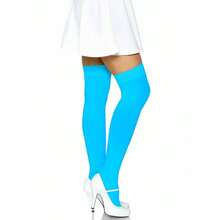 Medias altas de un solo color para mujer de - Azul - Ver 3