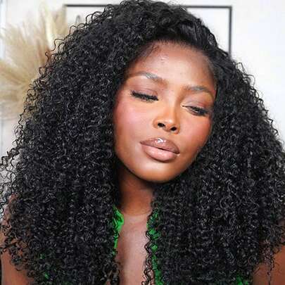 Tóc giả nửa đầu xoăn xù tự nhiên, không cần keo dán, kiểu 3 trong 1 dành cho nữ, có dây rút, không đường may, kiểu băng đô lật ngược, thân thiện với người mới bắt đầu, độ dày 180%.