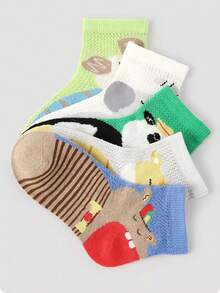 5 pares de calcetines transpirables de malla con estampado de dibujos animales de primavera/verano, adecuados para niñas y niños de 2 a 16 años - Multicolor - Ver 5