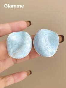 1 Pair Metal Asymmetrical Texture Fashion Earrings, Gentle Commuting Versatile Earrings For Women, Stylish For Party & Holiday - Blue - View 7