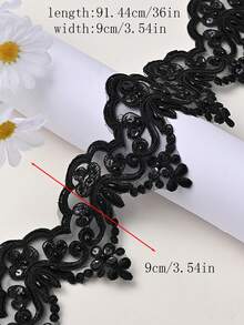 Vải lưới thêu ren đính sequin và hạt cườm thủ công, dài 1 yard, chất liệu may quần áo DIY, phụ kiện váy cưới, chiều dài: 91.4cm, chiều rộng: 12.5cm - 1 yard/gói - Xem 19