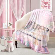 1Pc KATSEYE Inspired Tribute Touch Single Cream Style Figure Theme Gradient Pink Background Hello Kitty Elements Star & Heart Stickers Flannel Throw Blanket 280GSM Ultra Soft Warm Cozy Blanket For Teens Adults Bedroom Living Room Dorm Decor K-Pop Girl Group Fan Merchandise Featuring Digital Collage Illustration Y2K Sweet Cool Aesthetic Available In Multiple Sizes 30x40 To 60x80 Inches Holiday Birthday Christmas Gift For Her Him Girlfriend Boyfriend Sister Brother KATSEYE Fans Collectors Snuggly Comfortable Lightweight Fluffy Sweet Iconic Statement Piece Blanket - 多色 4 - 查看 3