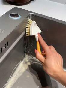 1pc/2pcs Foldable Triangle Cleaning Brush, Short Handle Design For Comfortable Grip, Multi-Functional, Suitable For Kitchen, Sink, Bathroom Scenarios, Easy To Clean Drain Corners, Stove Gaps, Windows, Walls And Other Hard-To-Reach Areas, Also Applicable For Pot And Dish Cleaning, Making Home Cleaning Easier. - Orange-white - View 1