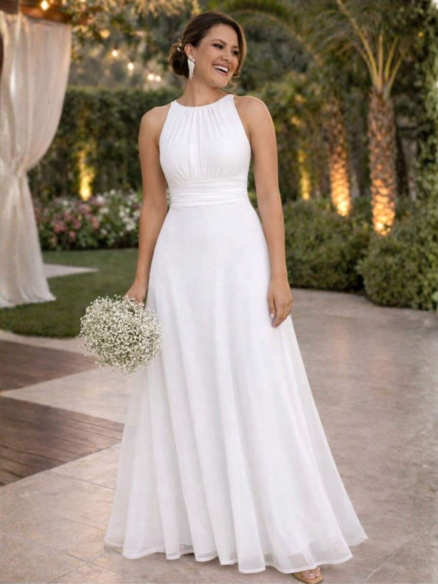 Chic Minimalist Timeless Wedding Dress For A Civil Ceremony. - 白色 - 查看 1