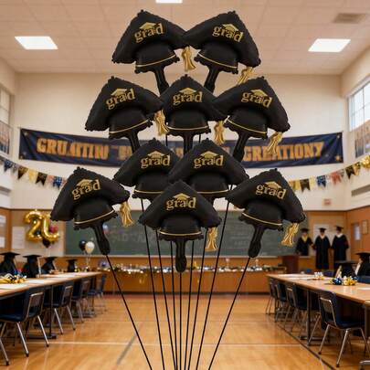 10pcs Graduation Mini Cap Foil Balloons, Suitable For Birthday Graduation Party Decorations, Durable Party Balloons