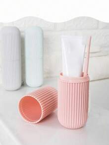 1 Piece All-In-One Travel Toothbrush Set - Portable Rinsing Cup And Toothpaste Holder, Suitable For Oral Hygiene Needs Anytime Anywhere, Solid Color Vertical Striped Travel Toothbrush Case With Toothbrush Holder, Covered Rinse Cup, Toothpaste And Toothbrush Storage Box, Mouthwash Cup, Suitable For Daily And Travel Use, Toothbrush Organizer, Portable Travel Toothbrush Cup, Suitable For Travel, Camping, Home, School And Business - MultiWarna - View 9