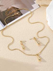 3件套奢华金属水滴吊坠项链耳环首饰套装，精致高端设计 - 金色 - 查看 4