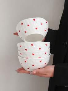 1pc/2pcs/4pcs Set Asymmetrical Heart-Shaped Handmade Ceramic Rice/Snack/Dessert Bowl, Exquisite Girly Glazed Ceramic Bowl, Suitable For Home, Restaurant, Cafe - Multicolor - View 4