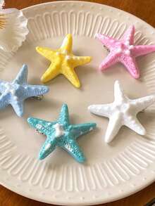 5个/套 超大可爱彩色海星发夹，完美的沙滩配饰，海洋元素发夹，可爱女孩刘海夹，女性去海滩拍照的必备单品（卡片为拍摄道具） - 彩色 - 查看 6