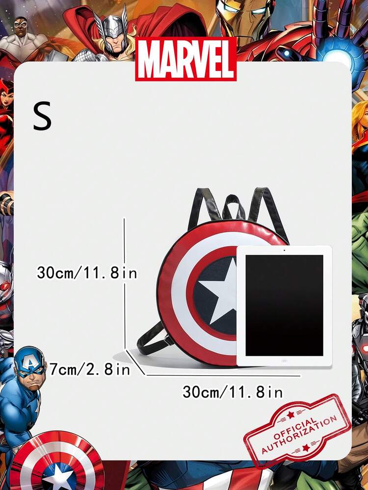 1 Ba lô hình khiên Marvel chính hãng, túi đeo vai tròn độc đáo dành cho người hâm mộ Marvel, ba lô đeo chéo bằng da PU, cặp sách dung tích lớn cho học sinh, túi du lịch thường ngày, phù hợp cho bé trai/thanh thiếu niên/học sinh/trẻ em, dùng cho năm học mới/hàng ngày/lớp học. - màu đen - Xem 5
