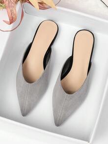 Mules de punta fina para mujer, sandalias planas de primavera/verano 2026 para exteriores, pantuflas holgadas de suela blanda y de moda, talla grande 41-43 - Gris - Ver 5