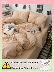 3件套浅驼色床上用品套装，包含1个被套和2个枕套，柔软舒适的家纺面料，亲肤柔软，多种颜色可选，适合宿舍使用，简约时尚的家居装饰，柔软舒适的卧室床上用品，时尚套装，可机洗，不含填充物 - 卡其色 - 查看 4