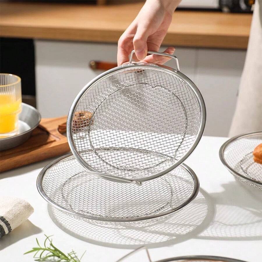 Lưới lọc dầu chiên bằng thép không gỉ bán chạy nhất, khay hứng dầu nhà bếp có tay cầm, phụ kiện nồi chiên không dầu