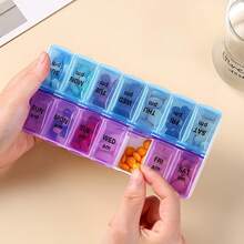 1 Peça Estojo de Comprimidos com 14 Grades, Recipiente de Armazenamento de Medicação de 7 Dias AM/PM, Caixa Portátil de Comprimidos de Suplemento Vitamínico com Tampa Flip À Prova de Umidade, Adequado para Viagens, Casa, Organização Diária de Medicação para Idosos - Multicolorido - Visão 4