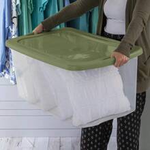 120 Quart Extra Large Clear Storage Bin With Full Grip Handles, Heavy Duty EZ Carry Plastic Organizer Container, Green - 單身的 - 查看 3