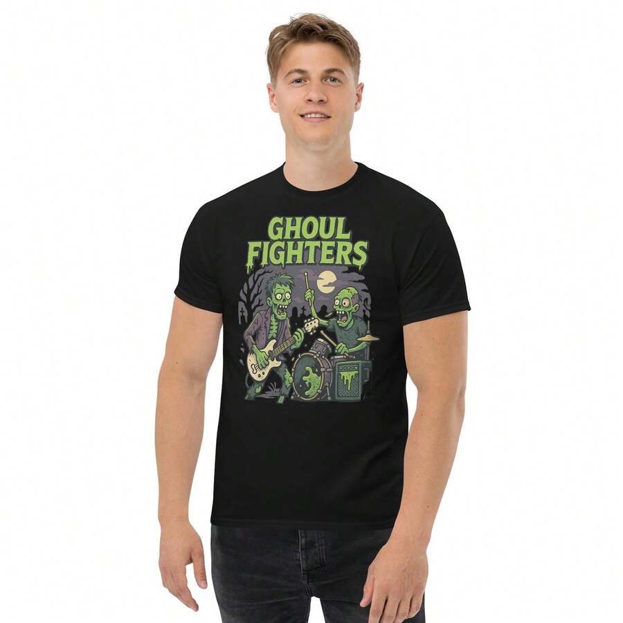 Ghoul Fighters T-Shirt Funny Zombie Band Parody Foo Fighters Halloween Tee - 黑色 - 查看 1