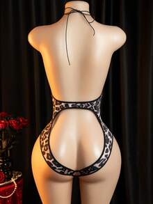 Bộ jumpsuit hở lưng, cổ yếm, hở đáy in họa tiết da báo gợi cảm - màu đen - Xem 3