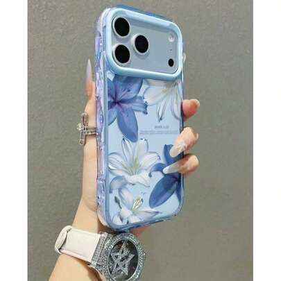 Ốp lưng điện thoại Apple màu xanh nhạt họa tiết hoa, thiết kế đường kẻ cá nhân hóa, in hình hoa ly xanh trắng đa sắc, ốp bảo vệ điện thoại nữ tính, tươi mới, viền lượn sóng 3D, tương thích với iPhone 11/12/13/14/15/16/16 Pro Max, ốp bảo vệ điện thoại thoải mái, tương thích với iPhone 17/17 Pro/17 Pro Max/Air, ốp điện thoại họa tiết hoa tối giản.