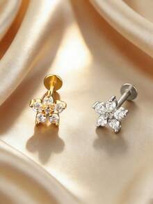 1 chiếc khuyên tai dạng đinh tán hình hoa bằng titan G23, đính đá CZ, ren trong, kiểu dáng phẳng, thích hợp để đeo hàng ngày. - hoa - Xem 6