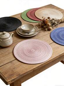 1/4/6pcs Bohemian Style Minimalist Placemats, Suitable For Weddings, Parties, Country Gatherings, Picnics, Outdoor Dining, Birthday Banquets, Dining Table Decor - Multicolor - View 2