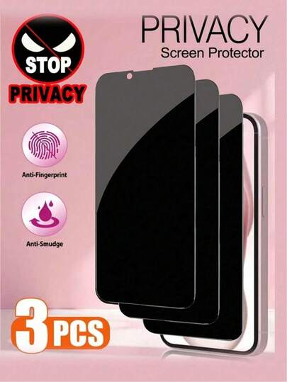 3pcs - Privacy Tempered Glass Screen Protector Compatible With IPhone 17/12/13/14/15/16/17 Pro Max. 9H Hardness, High Clarity, Easy Installation, Anti-Scratch, Anti-Fingerprint, Full Coverage, Glossy Finish. Phone Protection, Seamless Screen Guard, Anti-Fingerprint Layer, Anti-Scratch Coating, Designed For Pro Max Users, Perfect Gift For Valentine's Day. Screen Protection Essentials, Office, Home Daily Shield Office Home Phone Screen Protector Phone Accessories Privacy Screen Protector Anti-Spy Waterproof Shockproof Anti-Fall Scratch Resistant