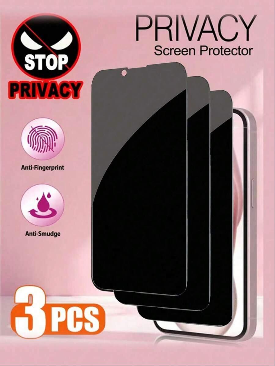 Bộ 3 miếng dán màn hình cường lực chống nhìn trộm, hiển thị trong suốt, bảo vệ quyền riêng tư mạnh mẽ, chống trầy xước, lớp phủ chống dầu, tương thích với iPhone 17e/17 Pro Max/17 Pro/17 Air/17/16/16 Pro - màu đen - Xem 1