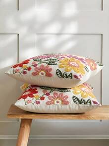 1pc Modern Floral Embroidered Throw Pillow Cover, Suitable For Indoor Decor, All Season Cushion Cover, Pillow Insert Not Included - Multicolor - View 5