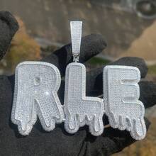 Colgante de letra con goteo personalizado, collar KLS con incrustaciones de diamantes de imitación, joyería de iniciales estilo hip-hop unisex personalizada, accesorio de regalo estilo hip-hop personalizado - Gota de agua extragrande - Ver 10