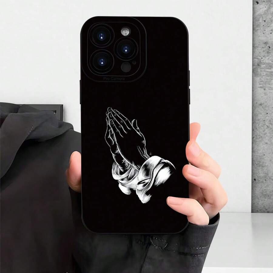 Funda para Teléfono - Carcasa para Teléfono - Protector para Teléfono: Innovadora - - Oración con Ambas Manos - Compatible con iPhone 16/ 15/ 14/ 13/ 12/ 11 XS XR X 7 8 Plus Pro Max - Funda Flexible de TPU Negra, Ofrece Protección Contra Golpes, Refleja las Últimas de Moda - Por defecto - Ver 1