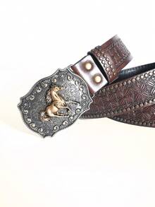 Cinturón unisex con cabeza de caballo en relieve, estilo punk - Multicolor - Ver 4