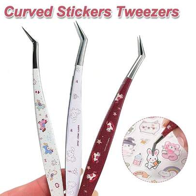 Stainless Steel Eyelash Tweezers High Precision Anti-Static Eyelash Tweezer Cartoon Eyelash Extension Tweezers For False Eyelashes Professional Beauty Makeup Tool