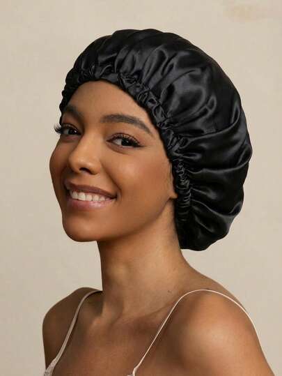 1 pieza Gorro reversible de satén, gorro de seda para el cabello para dormir - Gorro holgado de punto de satén para el sueño de mujeres con cabello natural y rizado