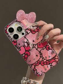 SANRIO Ốp điện thoại hình nơ đính đá dễ thương - Tương thích với Apple 17/16 Pro Max/15/14/13/12/11, thiết kế mèo KT màu hồng gradient phủ toàn màn hình. - Nhiều màu - Xem 3