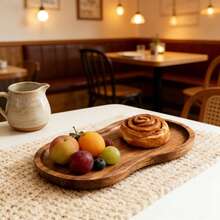 1件手工木制甜点盘，红木托盘，多功能耐用，轻巧的木制餐具，适用于早餐、咖啡、茶、小吃、摆放植物和室内装饰。完美的母亲节礼物，适合居家、酒店、户外使用。 - 原木色 - 查看 10
