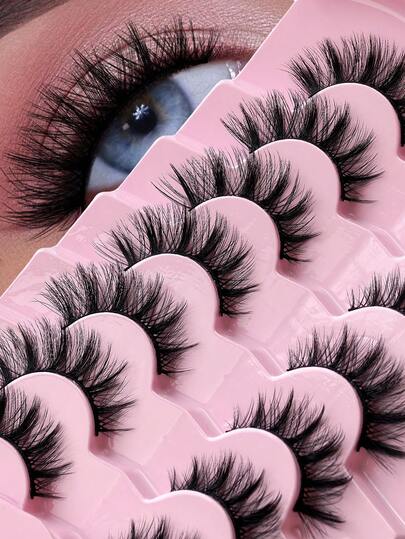 Hinarin 7对C型卷翘漫画假睫毛，轻盈飘逸，3D立体，自然柔软，韩式、中式、日式动漫风格，假睫毛，条状假睫毛，化妆用。