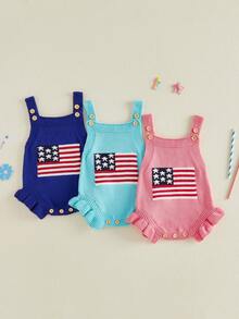 Newborn Baby Girl Knit Romper 4th Of July Flag Sleeveless Jumpsuit For Newborn Toddler Cute Independence Day Clothes - 藍色 - 查看 9
