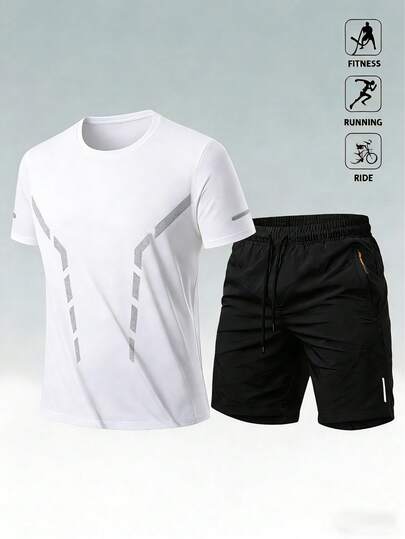 Bộ đồ thể thao ngoài trời mùa hè dành cho nam, gồm áo và quần short nhanh khô, thích hợp cho chạy bộ và tập luyện.